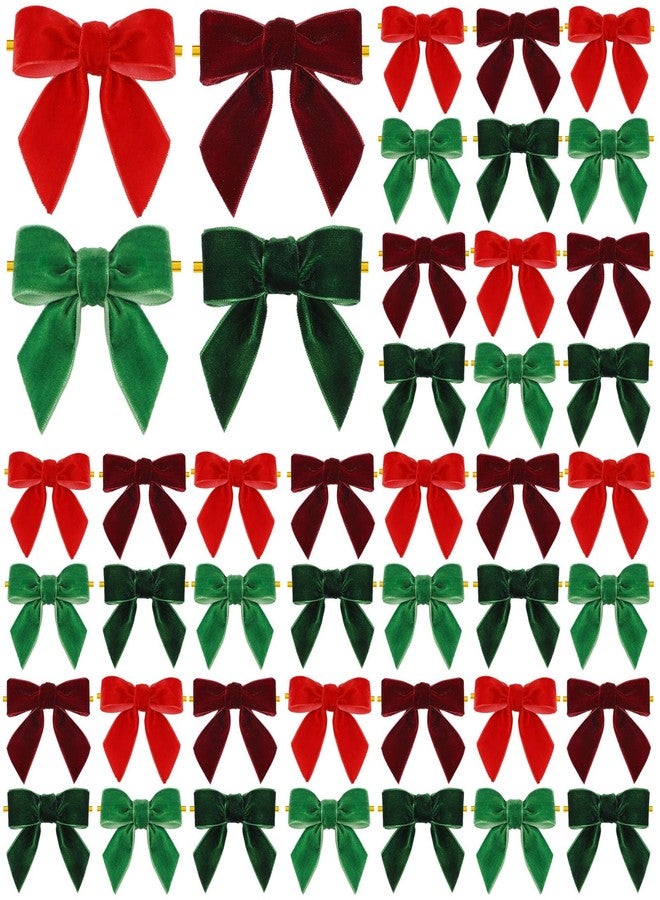 Daifunli 48 Pcs Christmas Velvet Bows 3.15" Rustic Wreath Gift Bows for Tree Pre Tied Bows Premade Gift Bows Velvet Ornament for Wreath Christmas Tree Gift Wrapping Winter Wedding(Red and Green) - Image 1
